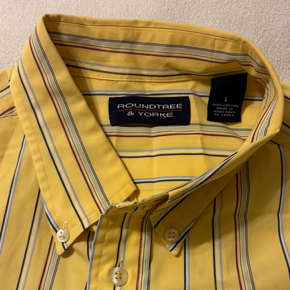 Roundtree & Yorke Men's Yellow Striped Button Down Shirt - Picture 1 of 3